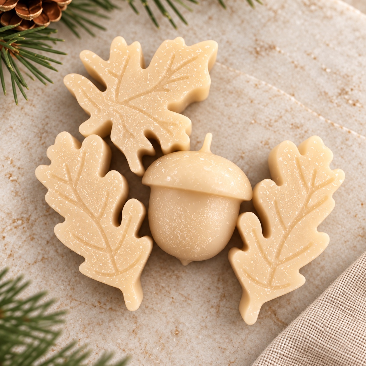 Cabana Wax Melts shaped as leaves and an acorn
